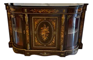 Antique Victorian Ebonised and Inlaid Floral Marquetry Sideboard, 1860