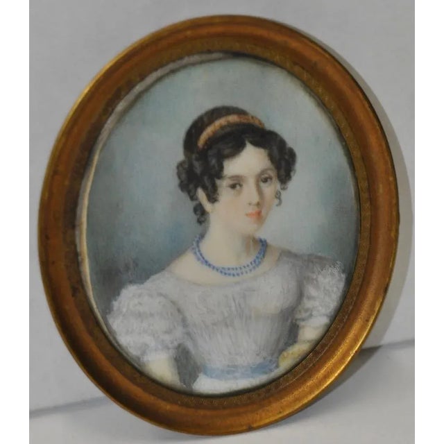 Fine Miniature Portrait of a Young Lady W/ Corkscrew Curls C.1850s For Sale - Image 4 of 4