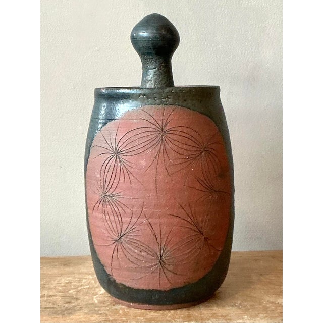 Vintage Boho Original Studio Pottery Lidded Vase For Sale In West Palm - Image 6 of 12