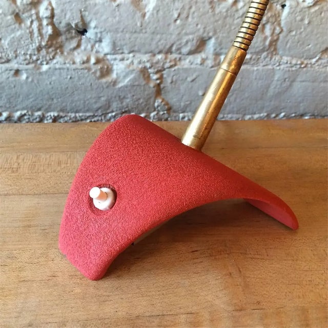 Metal Mid Century Modern Red Gooseneck Desk Lamp For Sale - Image 7 of 8