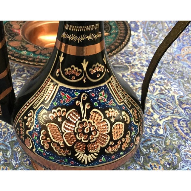 Handmade Inlaid Copper Pitcher with Plate For Sale - Image 4 of 10