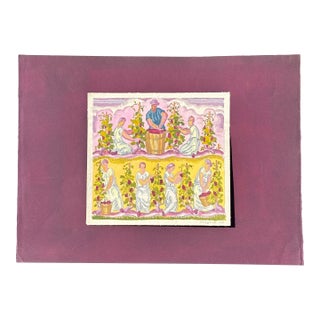 Original 1923 Watercolor + Pencil on Paper Bacchus Vineyard Muse Scene For Sale