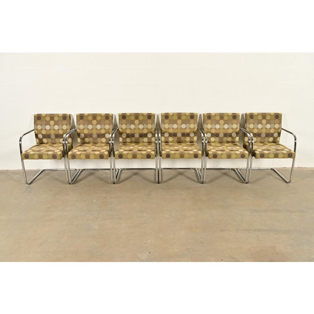 An exceptional set of six Mid-Century Modern "Brno" style tubular cantilever lounge chairs or club chairs In the manner of...