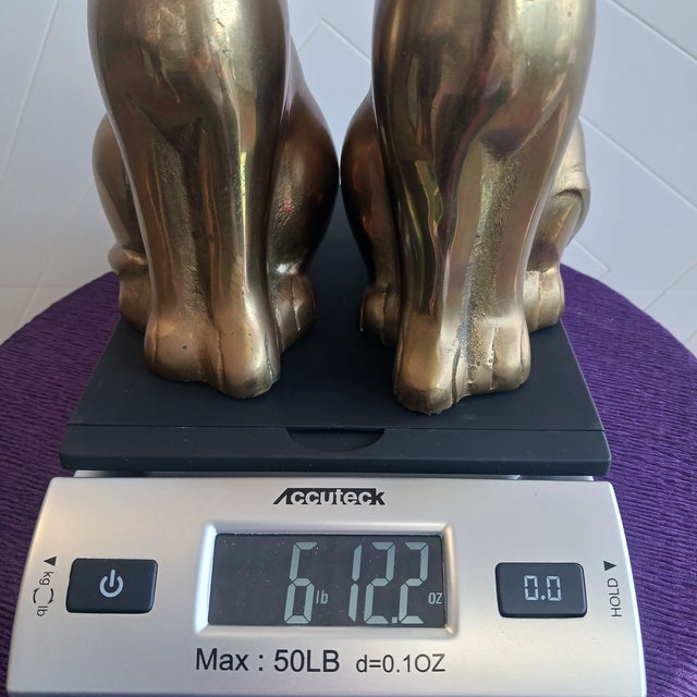 Large 9" Heavy Vintage Solid Brass Sitting Cat Bookends - Pair For Sale - Image 4 of 6
