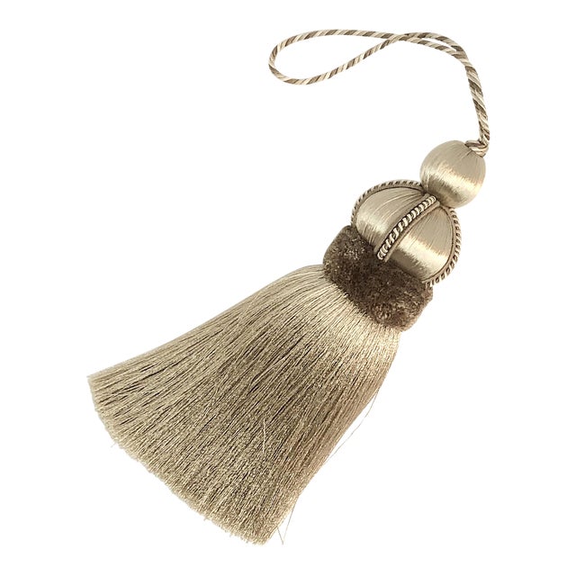 Key Tassels in Taupe - Mocha Color With Satin and Cut Velvet Details For Sale