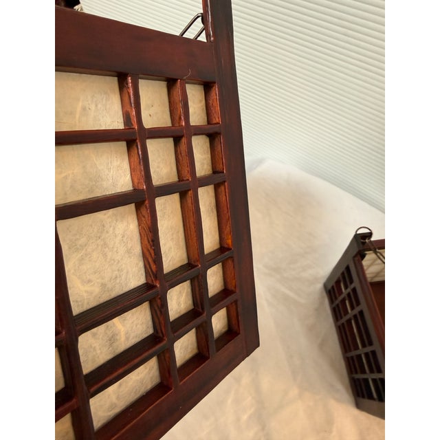 Late 20th Century Late 20th Century Japanese Rosewood Candle Lanterns, Pair For Sale - Image 5 of 12