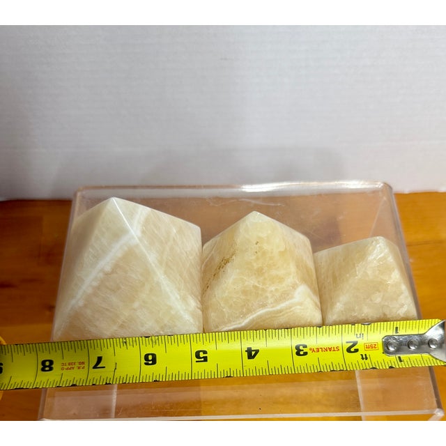 1980s Orange Calcite Pyramids: Natural Abundance Stones Set of 3 For Sale In Montgomery - Image 6 of 8