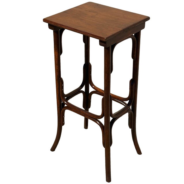 Traditional Vienna Secession Bent Oak Pedestal Tall Side Table Plant Stand Attributed to Thonet For Sale - Image 3 of 8