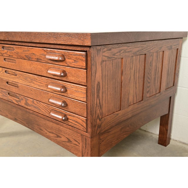 Antique Oak Arts & Crafts 5-Drawer Architect's Blueprint Flat File Cabinet, Newly Refinished For Sale - Image 10 of 15