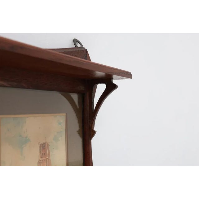 Art Nouveau Wall-Mounted Coat Rack with Framed Watercolors from Cassier, Belgium, 1905 For Sale - Image 5 of 15