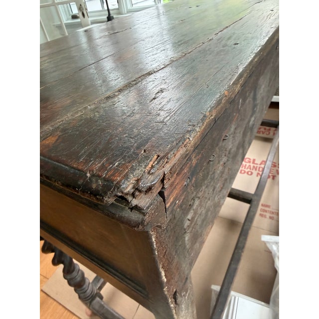 1910s Antique Jacobean Server With Barley Twist Stretcher For Sale - Image 5 of 8