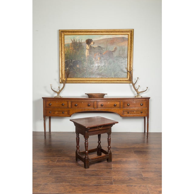 English 1800s Georgian Oak Side Table with Single Drawer and Baluster Legs For Sale - Image 10 of 12