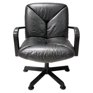 Postmodern Desk Chair in Black Leather by Vico Magistretti for Icf De Padova, 1978 For Sale