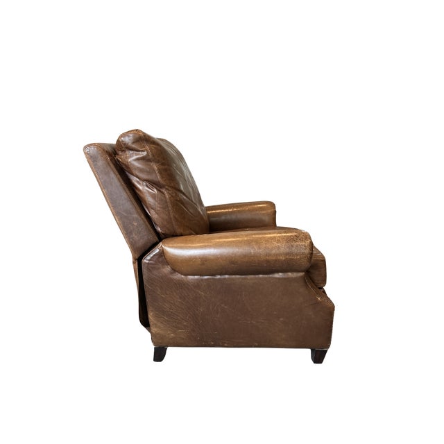 Wood Pottery Barn James Roll Arm Top-Grain Leather Recliner Chair – Nailhead Trim, Classic Traditional Club Style, Dark Walnut Legs For Sale - Image 7 of 11