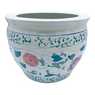 Large Vintage Chinese Porcelain Floral Motif Jardiniere Planter For Sale