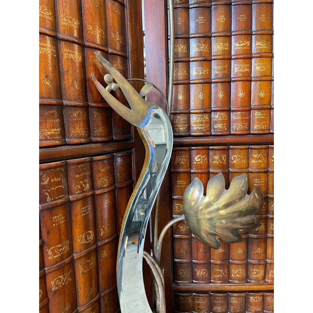 Italian Mirrored Heron Floor Lamp in Brass and Gilt, 1950 For Sale - Image 4 of 10
