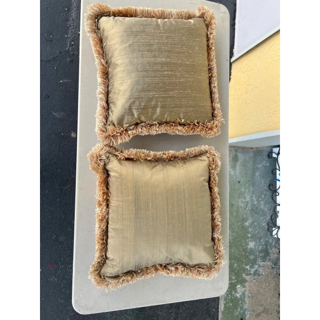 Vintage Gold Silk Pillows- Set of 2 For Sale - Image 4 of 5