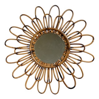 Vintage Rattan Sun Mirror, 1950s For Sale