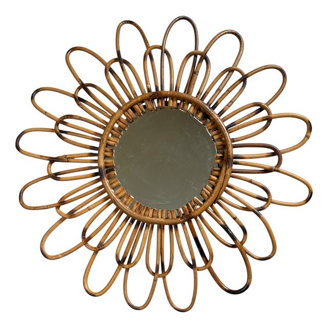 Vintage Rattan Sun Mirror, 1950s For Sale