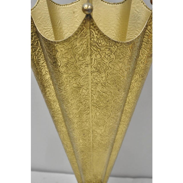 Mid 20th Century Vintage Art Deco Embossed Brass Figural Umbrella Form Umbrella Stand Holder For Sale - Image 5 of 13