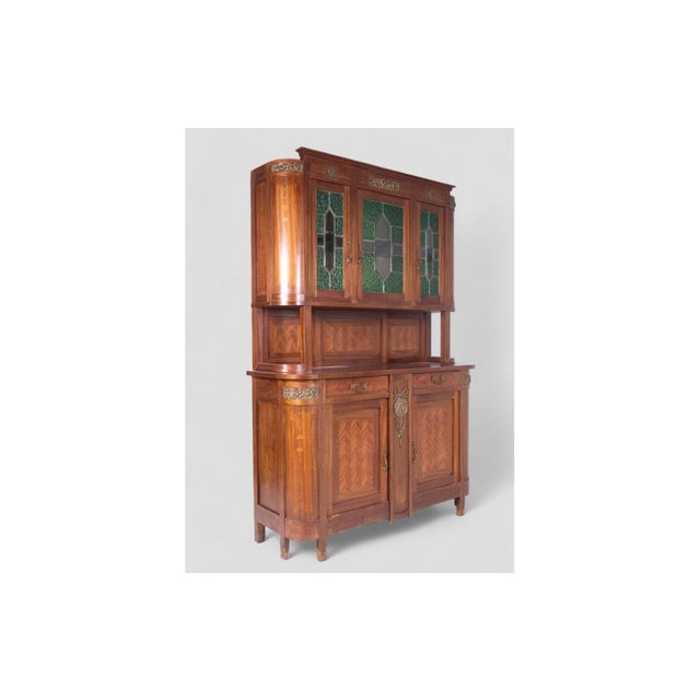 Vintage Wooden Sideboard with Decorative Glass Panels and Metal Details For Sale - Image 3 of 12