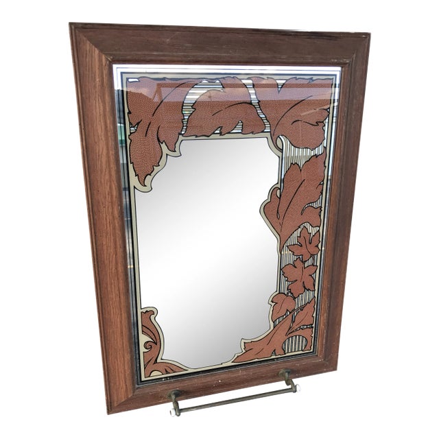 Antique Wood Mirror With Brass Towel Bar For Sale