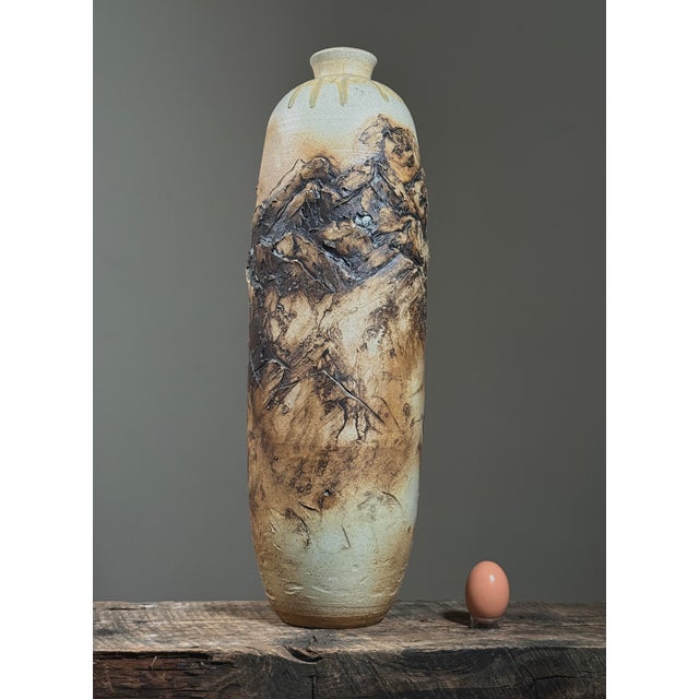 Vintage Monumental Brutalist Sculptural Beige Ceramic Vase, Signed Artist: Unknown Date: Mid-20th Century (attributed)...