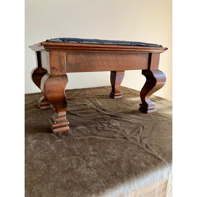 19th Century 19th Century Antique Walnut Footstool With Floral Needlepoint Cushion For Sale - Image 5 of 18
