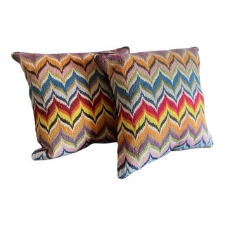 Jonathan Adler Multicolor Chevron Stripe Embroidered Pillows- Set of 2 For Sale