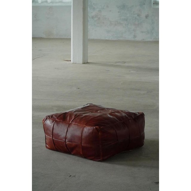 Brown Mid-Century Modern Moroccan Patchwork Leather Ottoman, 1970s For Sale - Image 8 of 18