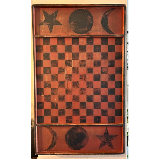 1980s American Folk Art Graphic & Celestial Polychrome Game Board 24”Lx14.75”Wx1.25”H Moon & Stars Signed For Sale - Image 11 of 11