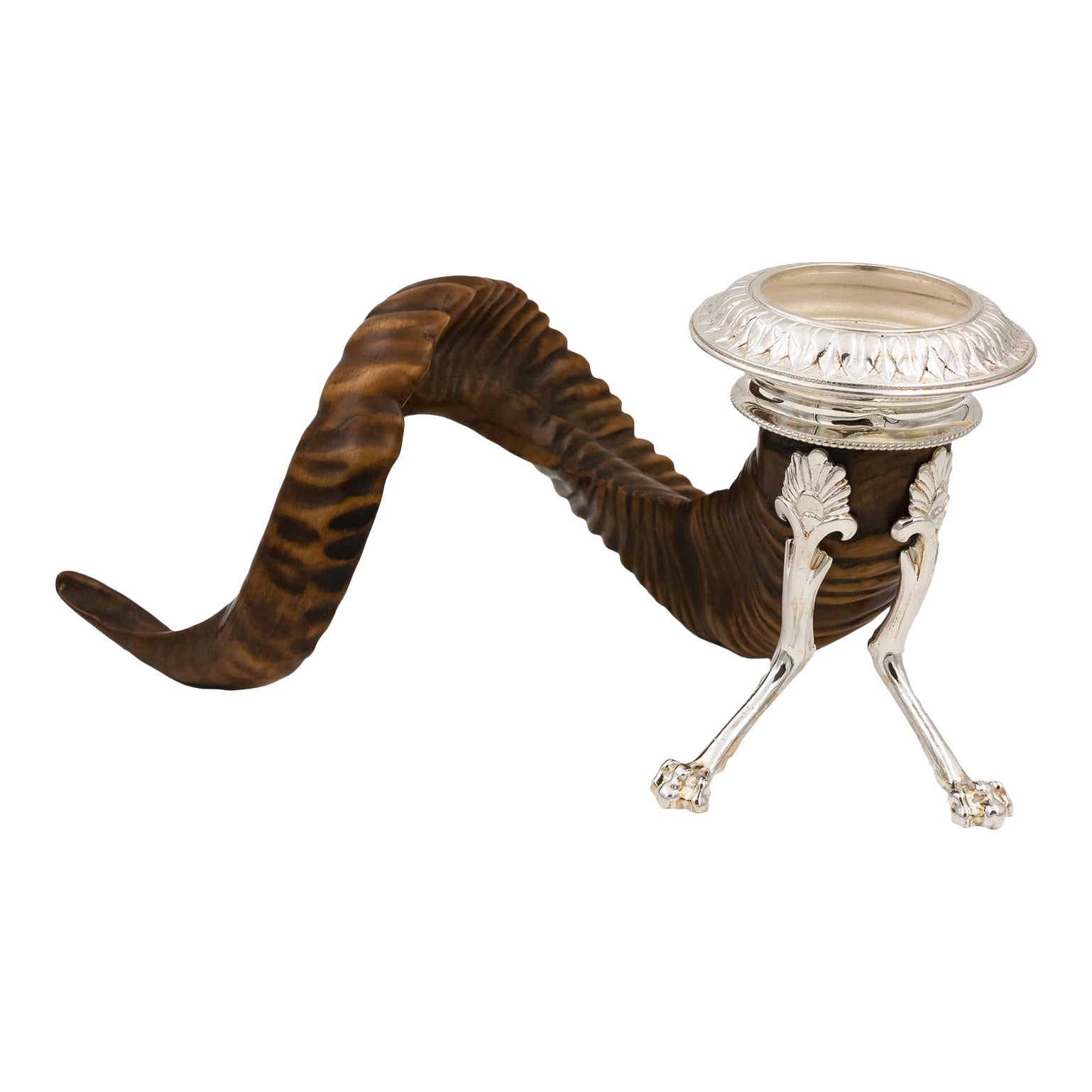 Mid 19th Century Scottish Ram's Horn & Silver Candle Holder Chairish