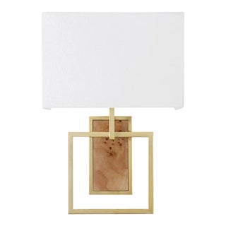 Matthew Izzo Home Trace Burlwood and Brushed Brass Wall Sconce With White Linen Shade For Sale