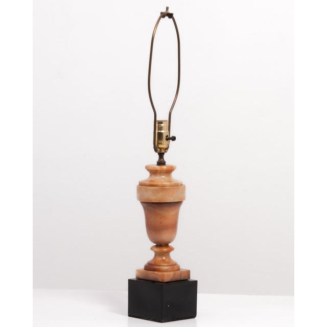 A vintage French alabaster table lamp from the middle of the 20th century. The alabaster section of the lamp is 13 1/4...
