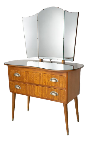 Vintage Walnut Dressing Table with Tri-Fold Mirror