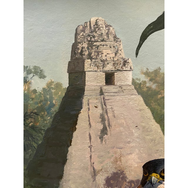 Late 20th Century Falcons Original Oil Painting Richard Sloan Style Maya Temple Birds Rainforest For Sale - Image 9 of 13