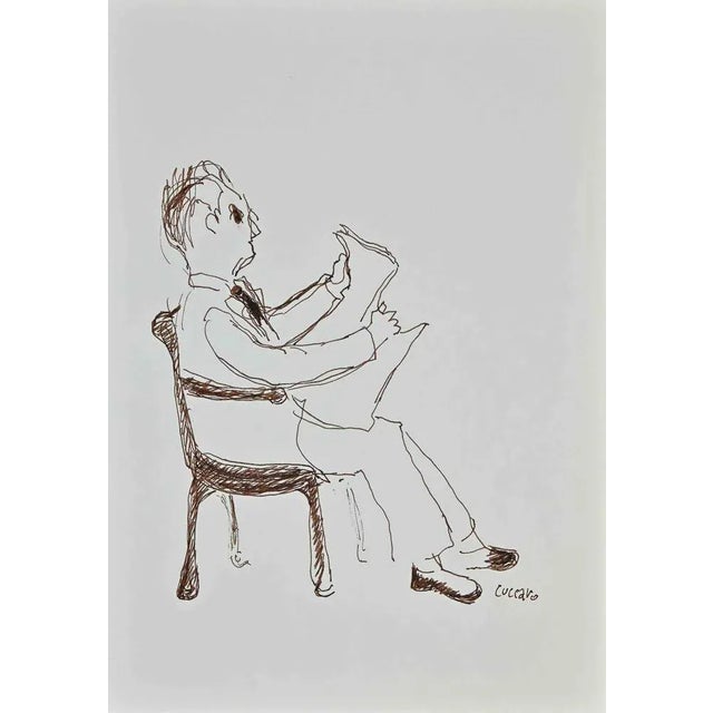 Roberto Cuccaro, Reading News, Original Drawing, 2000s For Sale - Image 3 of 3