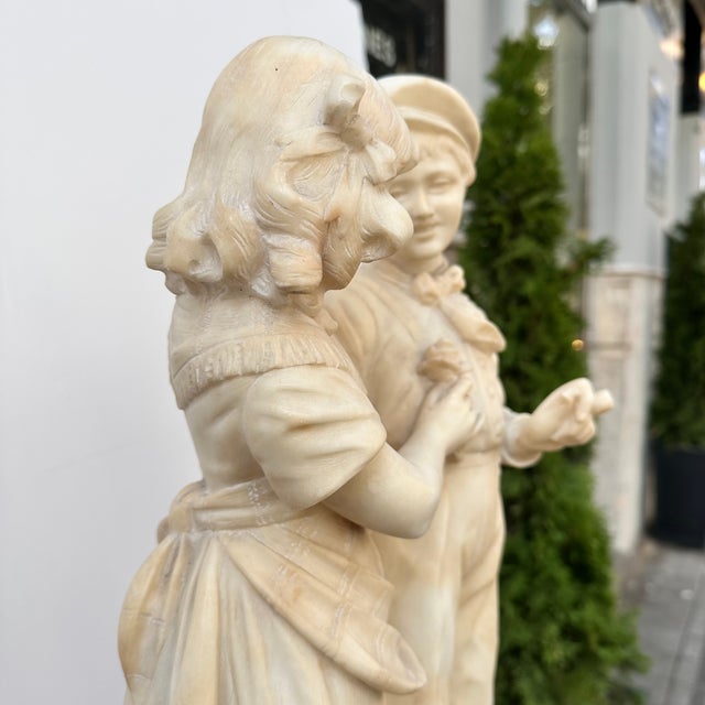 Eugenio Battiglia, Sculpture Childrens Couple, 1890s, Alabaster For Sale - Image 11 of 18