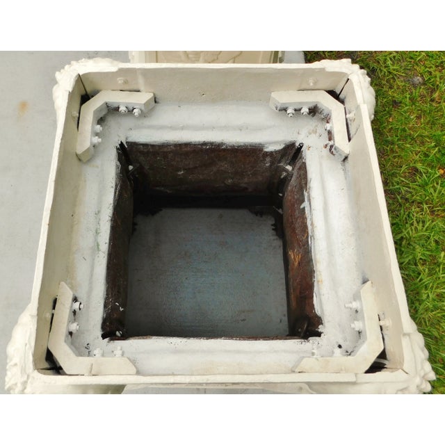 Large Early 20th Century Ornate Ram's Head Cast Iron Garden Planter Pedestals - a Pair For Sale - Image 10 of 11