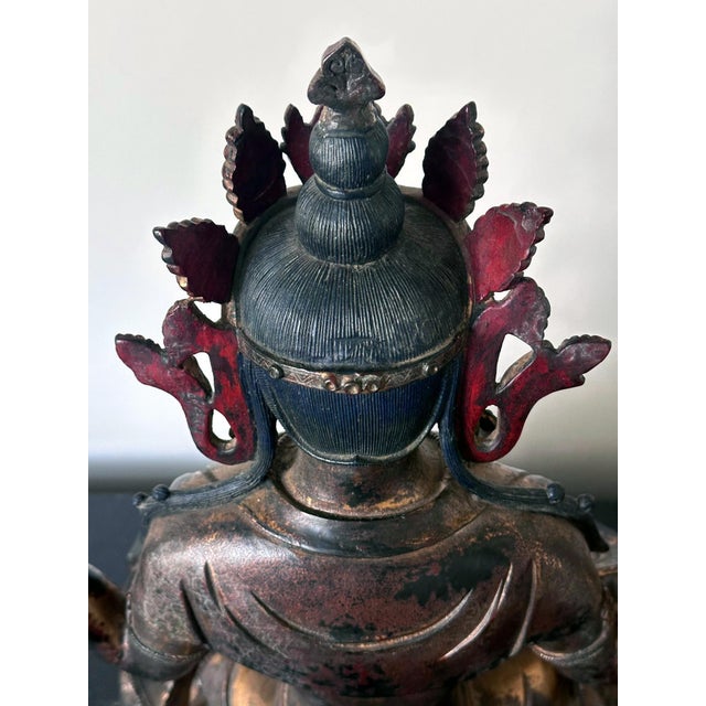 Large Gilt Bronze Statue of Bodhisattva Avalokiteshvara with Four Arms For Sale - Image 18 of 18