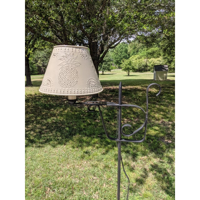 Early 20th Century Forged Iron Floor Lamp With Metal Lampshade For Sale - Image 9 of 12