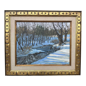 Large Framed Winter Landscape Monica Cascio Oil Painting “Dalton’s Creek” Texas