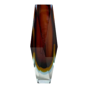 Murano Glass Vase Mandruzzato Alexanderite Triple Sommerso Mid Century Faceted Art Large 12” Tall