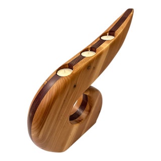 Two-Tone Wood Carved Tea Light Candle Holder For Sale