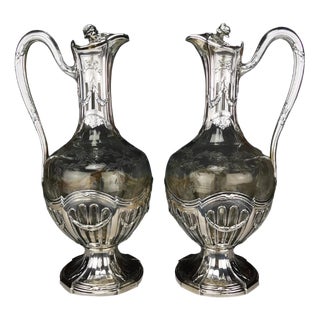 Silver 950 and Crystal Ewers from Puiforcat, Set of 2 For Sale