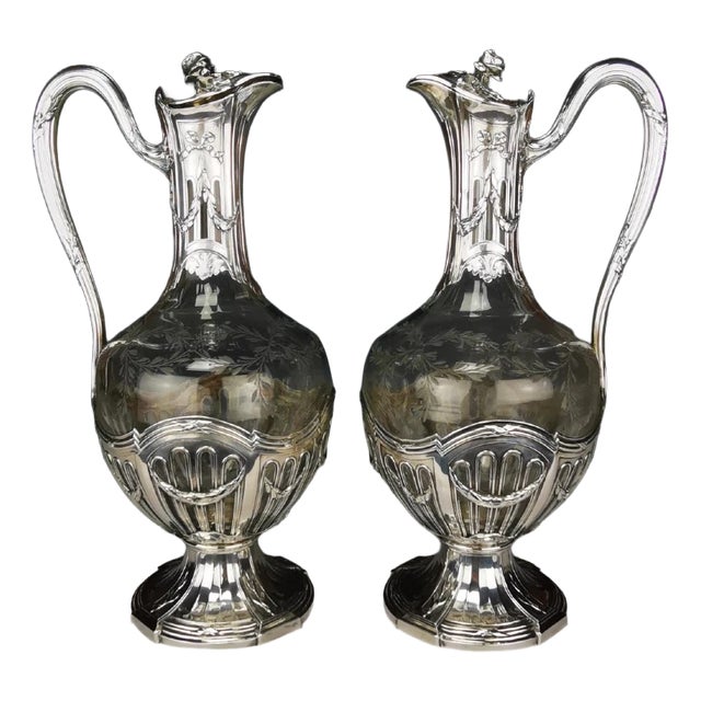 Silver 950 and Crystal Ewers from Puiforcat, Set of 2 For Sale