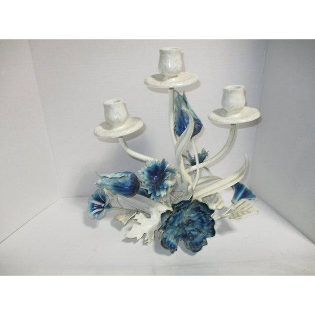 Hollywood Regency Vintage Italian Tole Floral Candleholder For Sale - Image 3 of 9