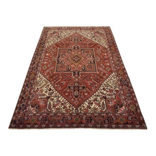 Heriz Rug 7’10” X 10’6” Red Wool Vintage Tribal Hand-Knotted Oriental Carpet For Sale