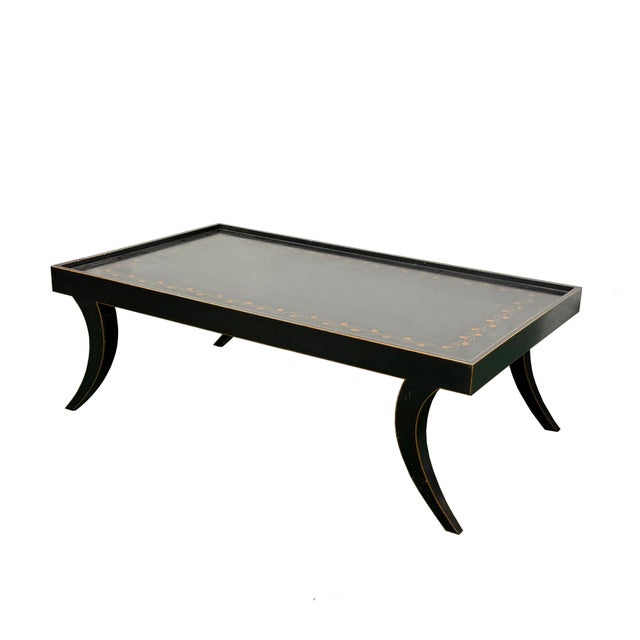 Art Deco Vintage Black Slayed Legs Rectangular Low Coffee Table For Sale - Image 3 of 13