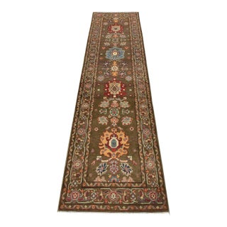 Kazak Runner 2’8” X 10’1” Brown Wool Traditional Hand-Knotted Oriental Rug For Sale